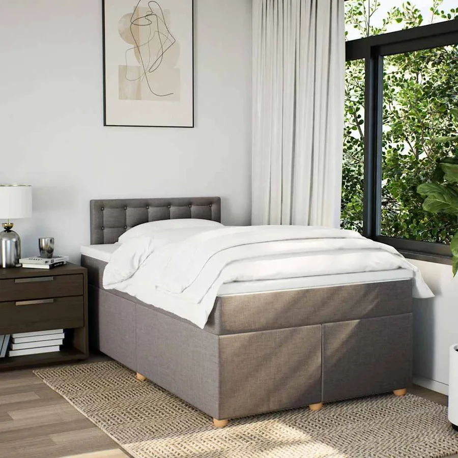 Sommier à lattes de lit avec matelas taupe 120x190 cm tissu - 3