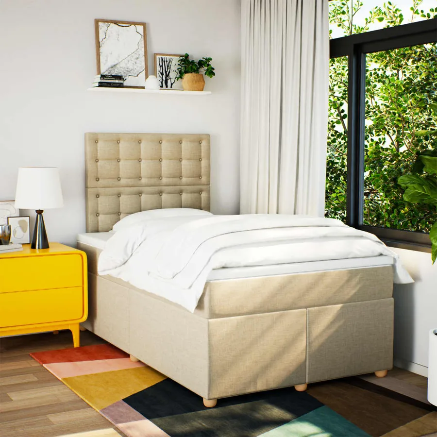 Sommier à lattes de lit avec matelas crème 120x190 cm tissu - 3