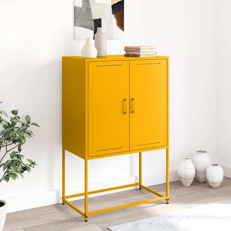 Buffet haut jaune moutarde 68,5x38,5x107 cm acier - 3