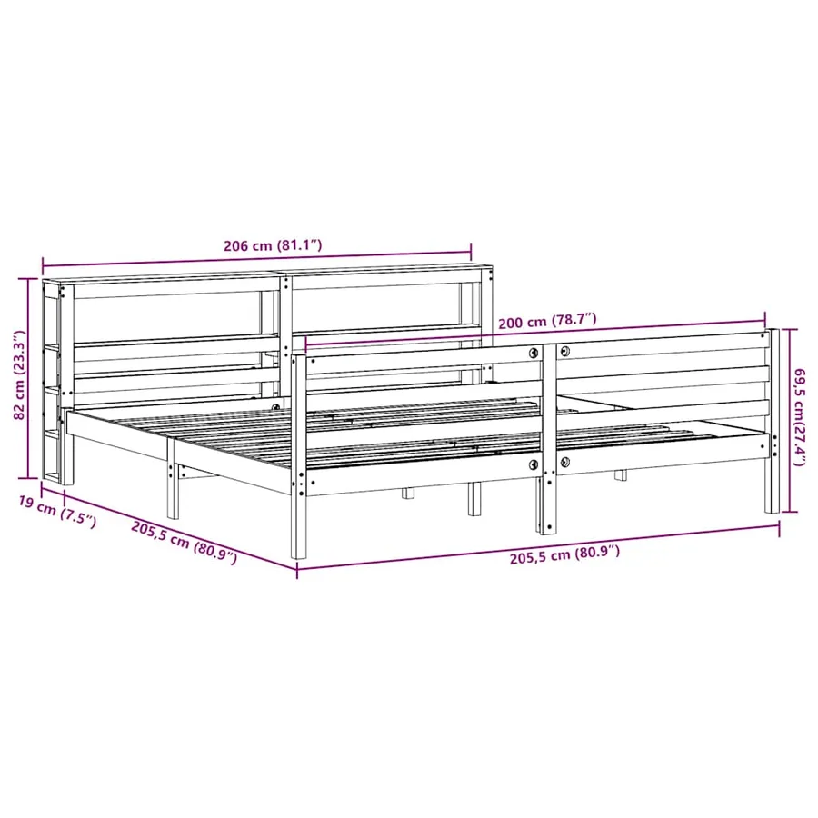 Cadre de lit sans matelas blanc 200x200 cm bois massif de pin - 12