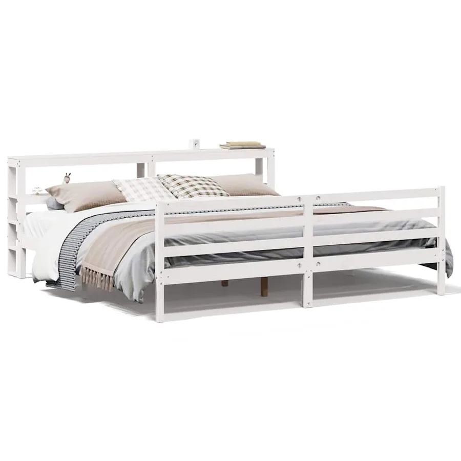 Cadre de lit sans matelas blanc 200x200 cm bois massif de pin - 2