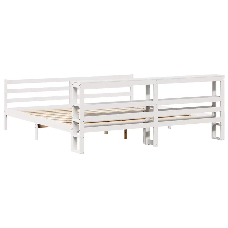Cadre de lit sans matelas blanc 200x200 cm bois massif de pin - 6