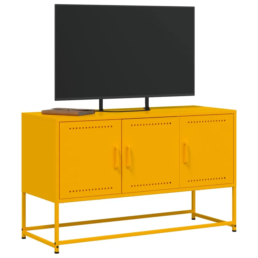 Meuble TV jaune moutarde 100,5x39x60,5 cm acier - 4