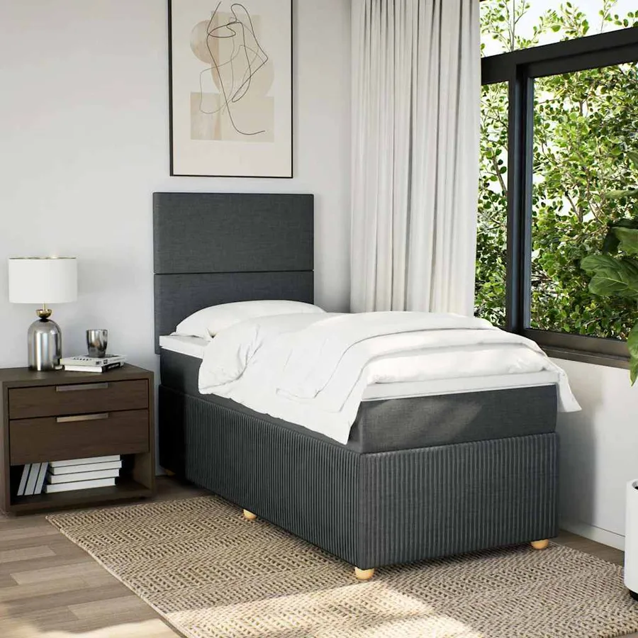 Sommier à lattes de lit et matelas Gris foncé 90x190 cm Tissu - 5