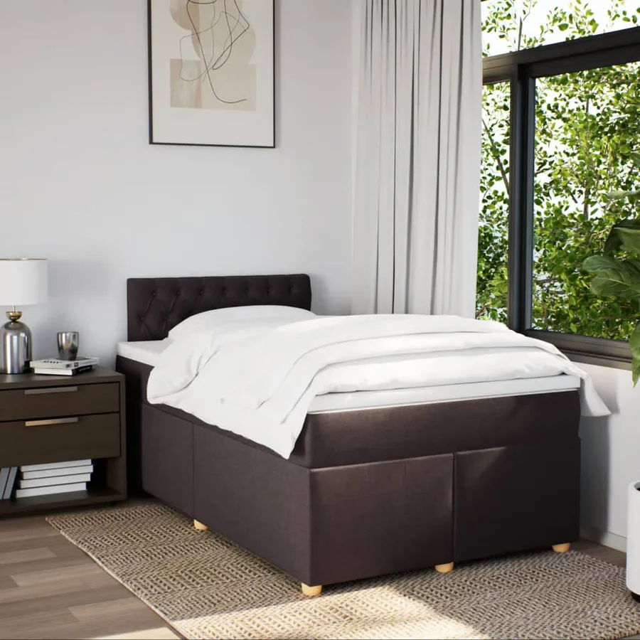 Sommier à lattes de lit et matelas marron foncé 120x190cm tissu - 4