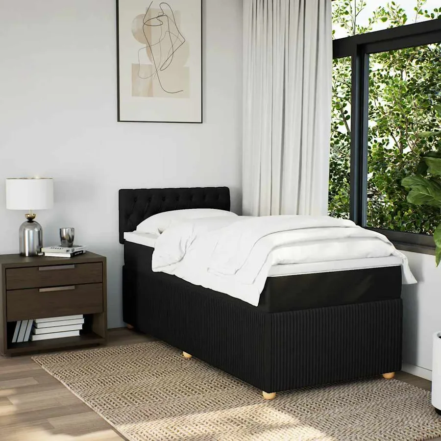 Sommier à lattes de lit avec matelas Noir 90x190 cm Tissu - 4