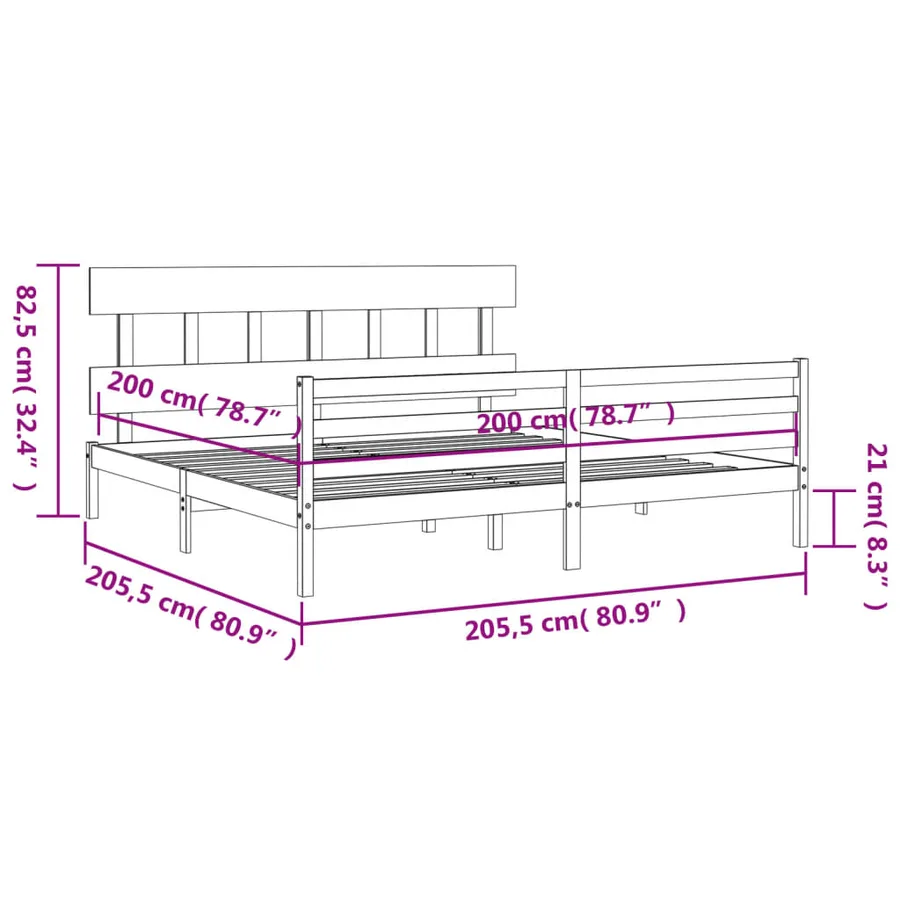 Cadre de lit sans matelas blanc 200x200 cm bois massif - 12