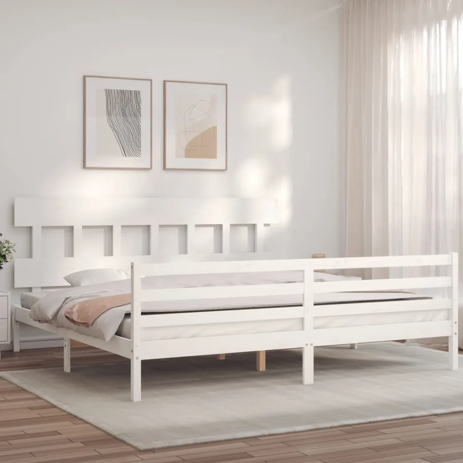 Cadre de lit sans matelas blanc 200x200 cm bois massif - 3