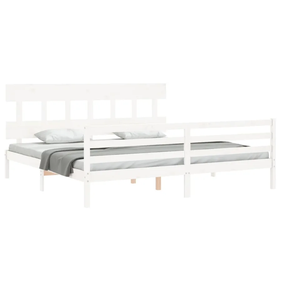 Cadre de lit sans matelas blanc 200x200 cm bois massif - 4