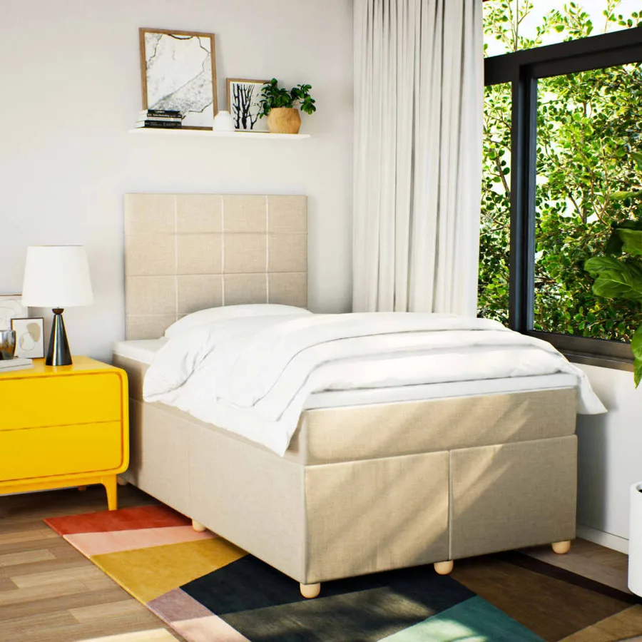 Sommier à lattes de lit avec matelas Crème 120x200 cm Tissu - 3