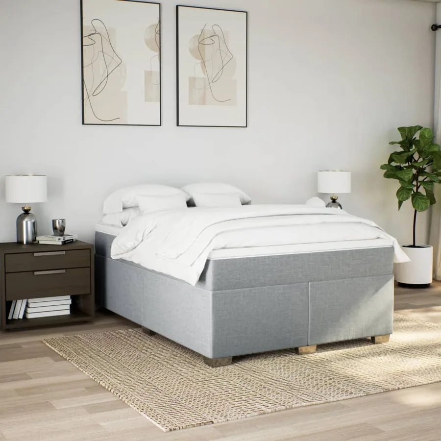 Sommier à lattes de lit avec matelas Gris clair 140x190cm Tissu - 3