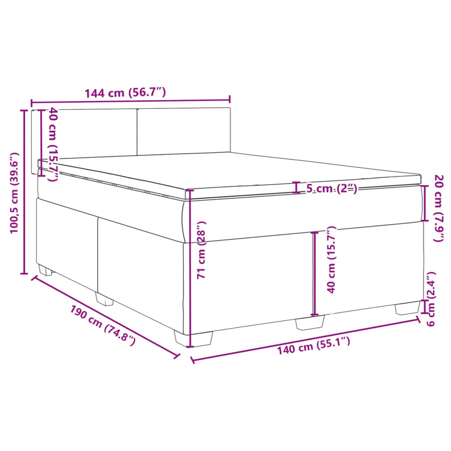 Sommier à lattes de lit avec matelas Crème 140x190 cm Tissu - 18