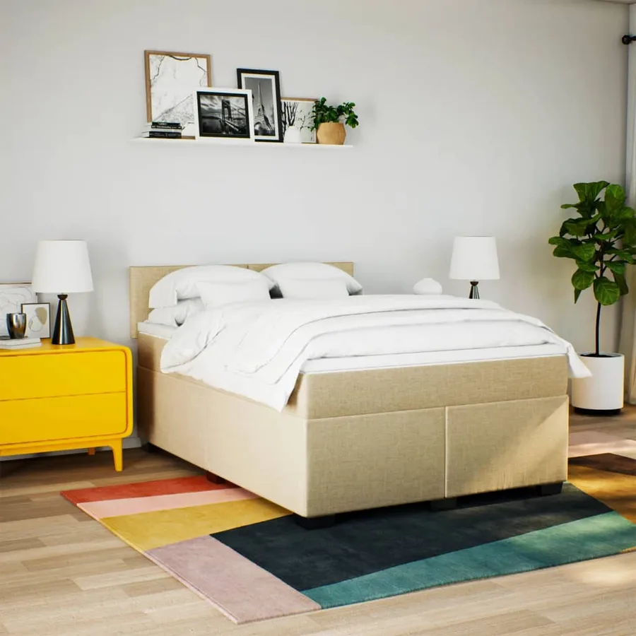 Sommier à lattes de lit avec matelas Crème 140x190 cm Tissu - 4