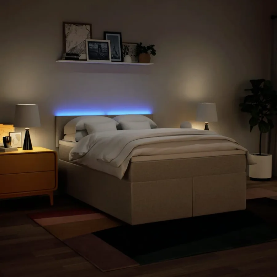 Sommier à lattes de lit avec matelas Crème 140x190 cm Tissu - 5