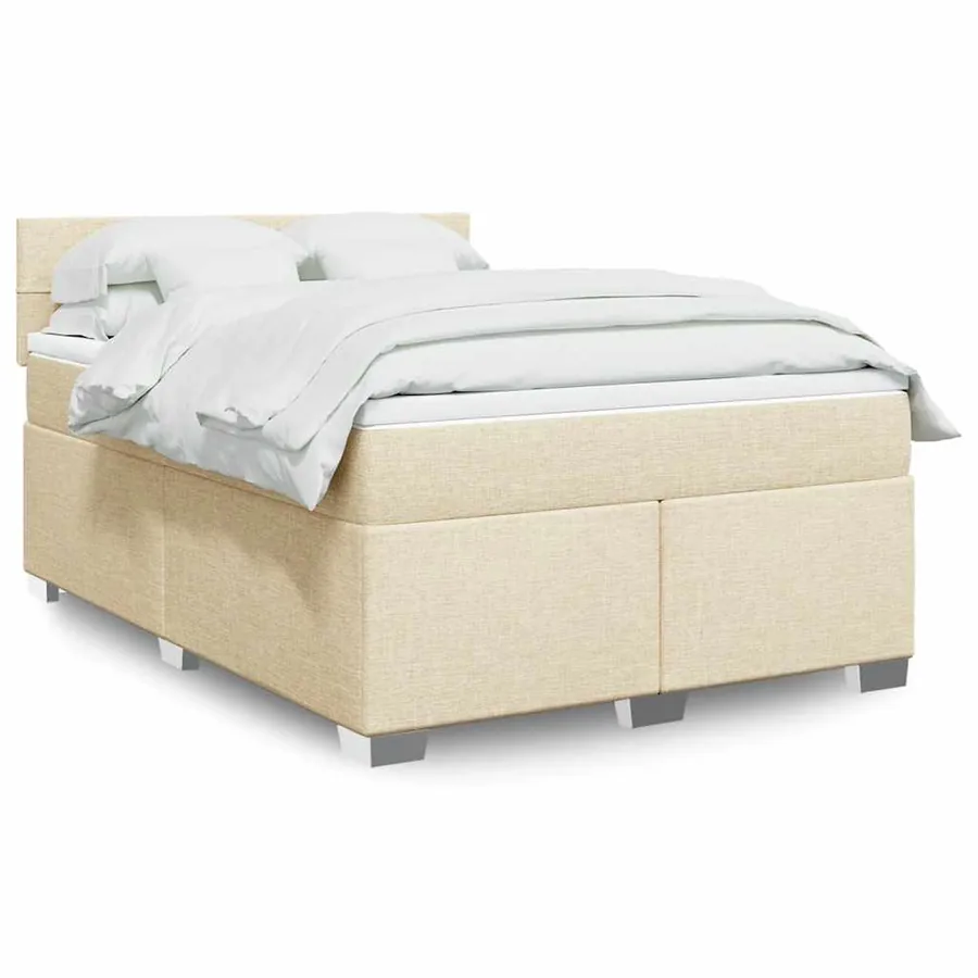 Sommier à lattes de lit avec matelas Crème 140x190 cm Tissu