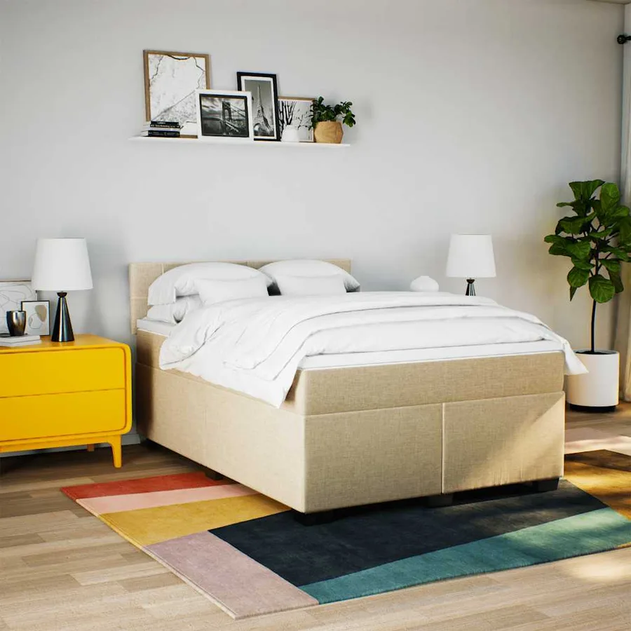 Sommier à lattes de lit avec matelas Crème 140x190 cm Tissu - 4