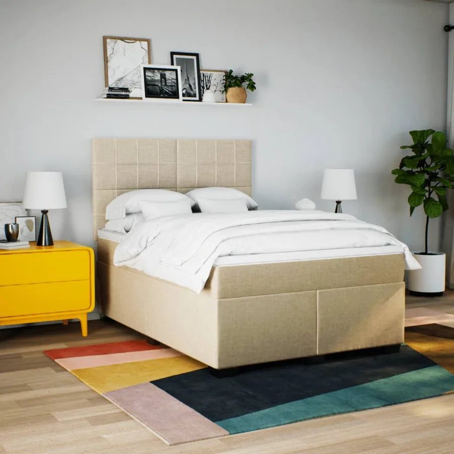 Sommier à lattes de lit avec matelas Crème 140x190 cm Tissu - 3