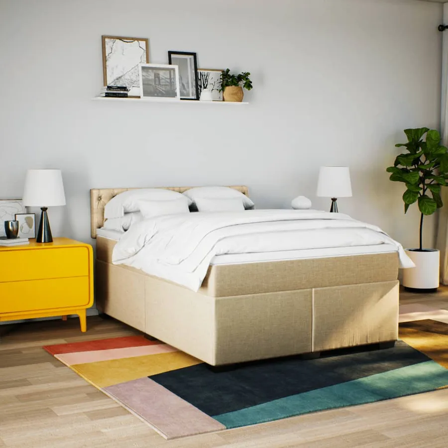 Sommier à lattes de lit avec matelas Crème 140x190 cm Tissu - 4