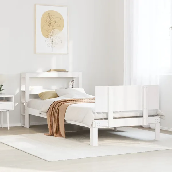 Cadre de lit avec tête de lit sans matelas blanc 90x200 cm