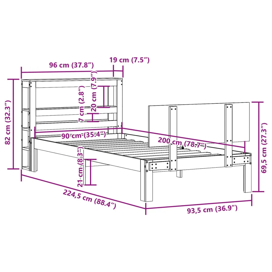 Cadre de lit avec tête de lit sans matelas blanc 90x200 cm - 12