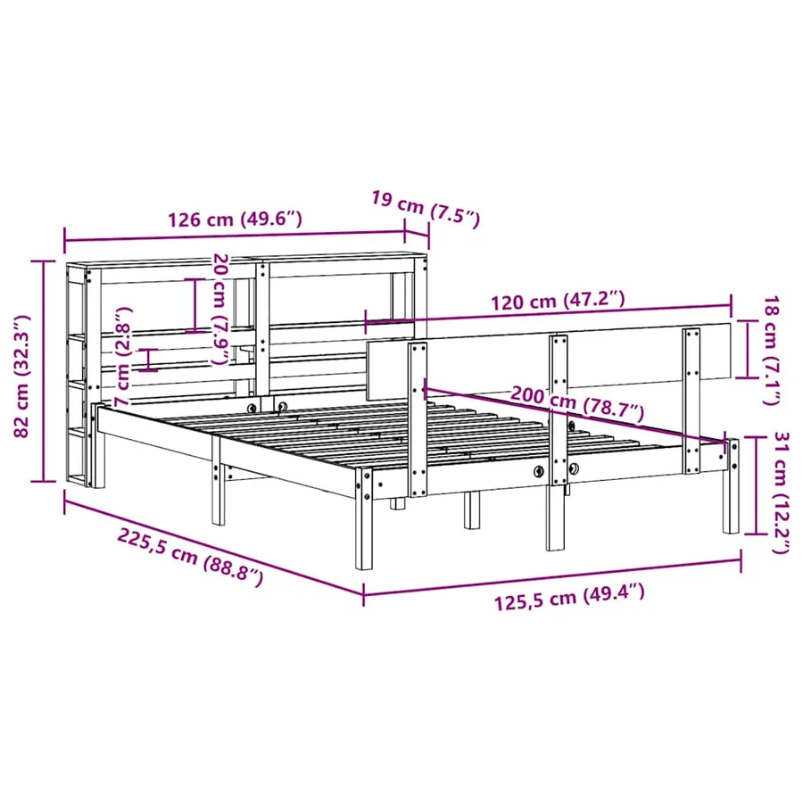 Cadre de lit sans matelas blanc 120x200 cm bois de pin massif - 12