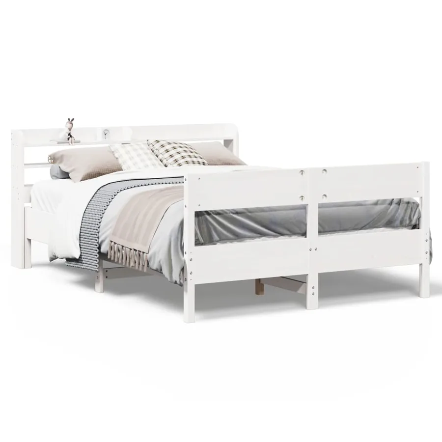 Cadre de lit sans matelas blanc 150x200 cm bois de pin massif - 2