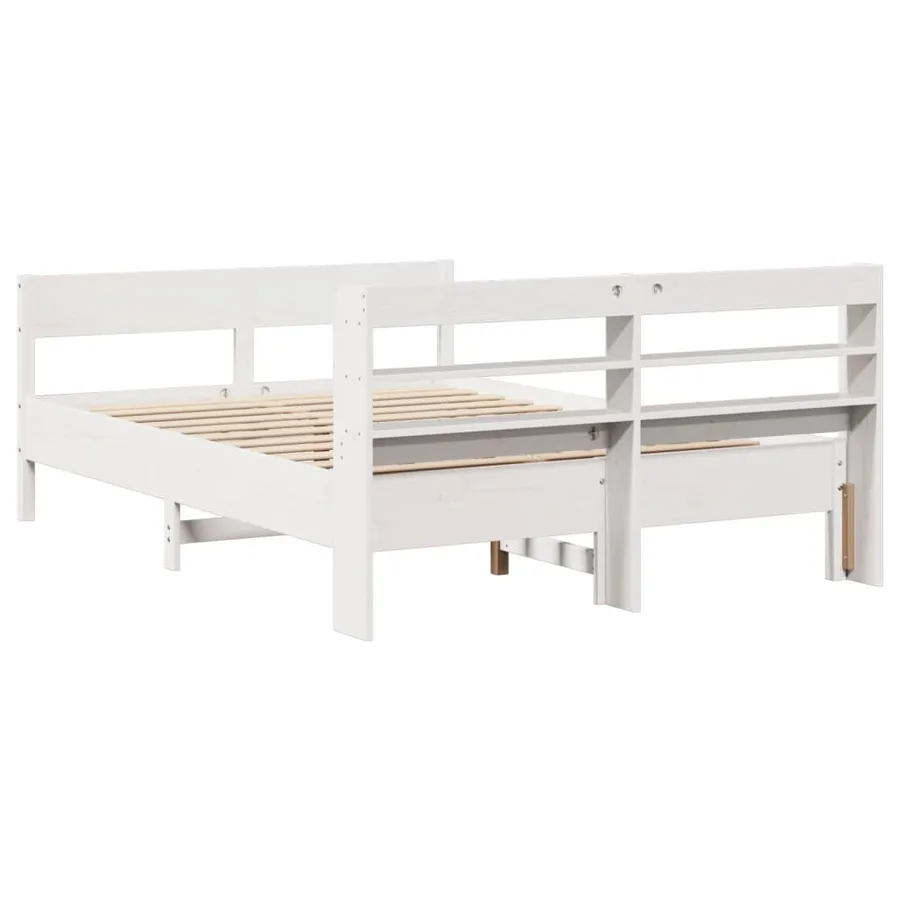 Cadre de lit sans matelas blanc 150x200 cm bois de pin massif - 6