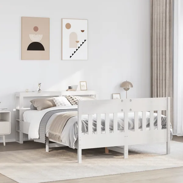Cadre de lit sans matelas blanc 140x190 cm bois de pin massif