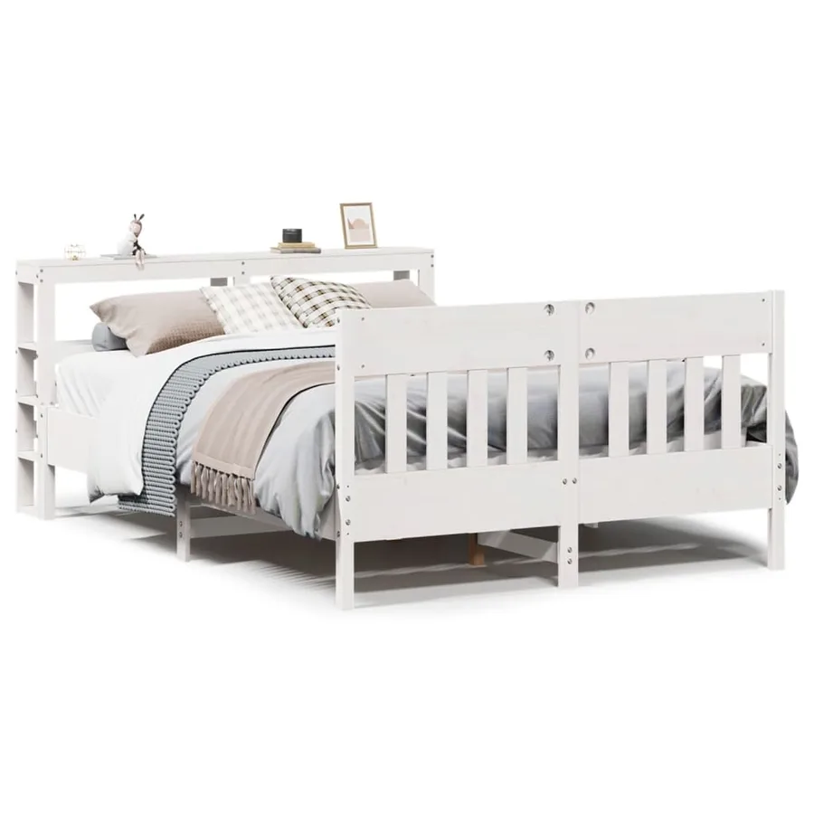 Cadre de lit sans matelas blanc 140x190 cm bois de pin massif - 2