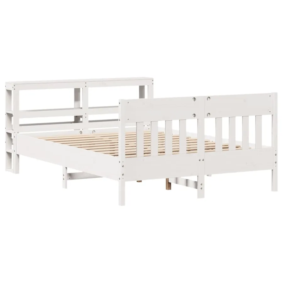 Cadre de lit sans matelas blanc 140x190 cm bois de pin massif - 3