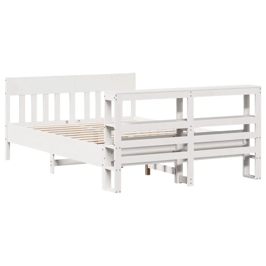 Cadre de lit sans matelas blanc 140x190 cm bois de pin massif - 6