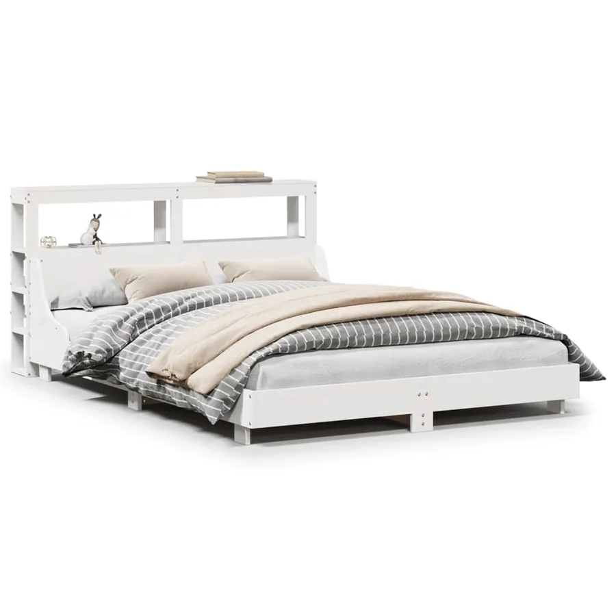 Cadre de lit sans matelas blanc 160x200 cm bois de pin massif - 2