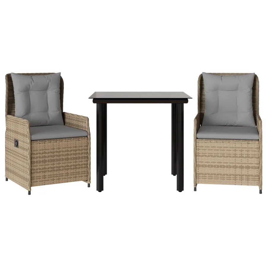 Ensemble à manger de jardin et coussins 3 pcs Beige poly rotin - 2