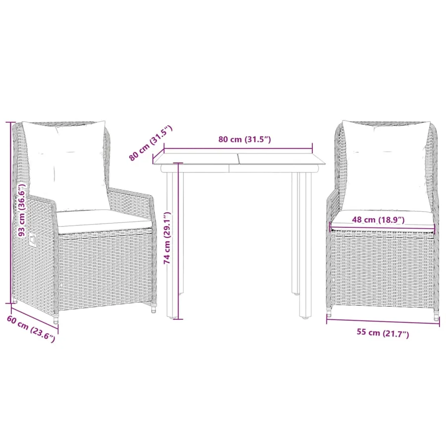 Ensemble à manger de jardin et coussins 3 pcs Beige poly rotin - 8