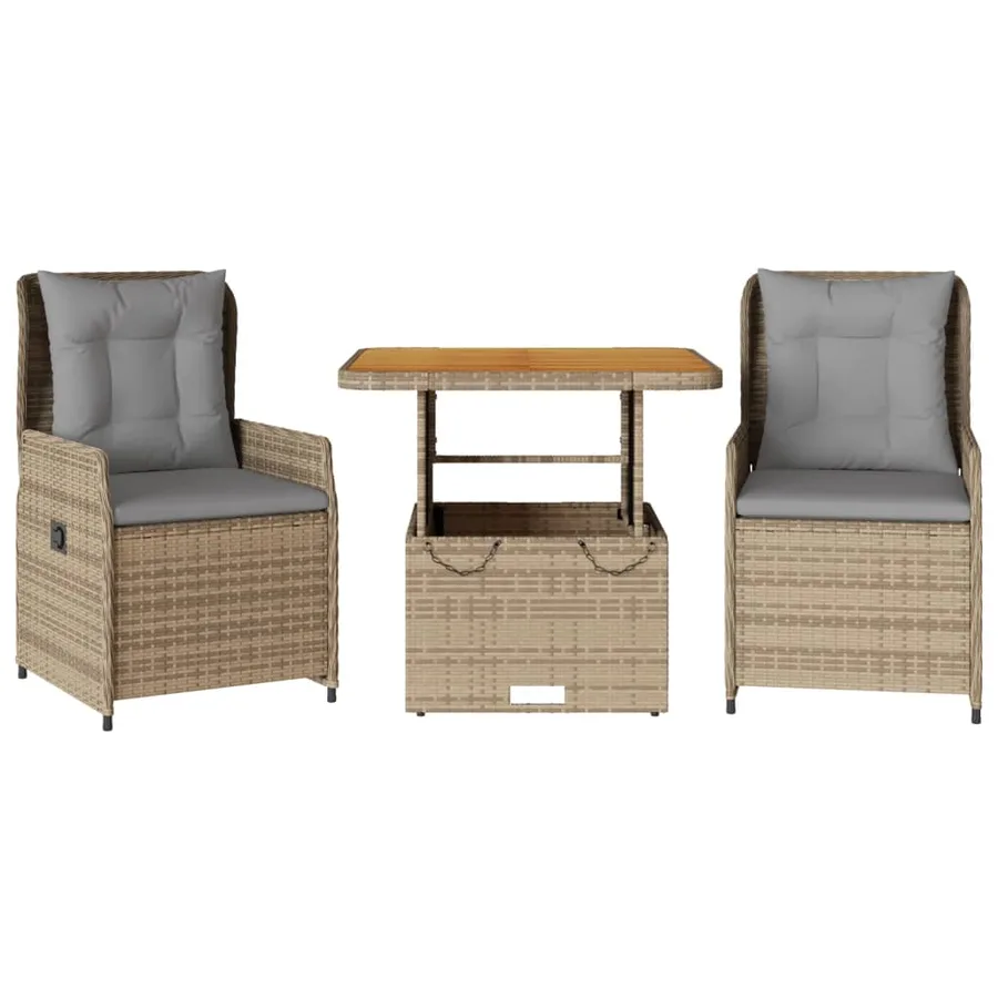 Ensemble de bistro 3 pcs avec coussins beige résine tressée - 2