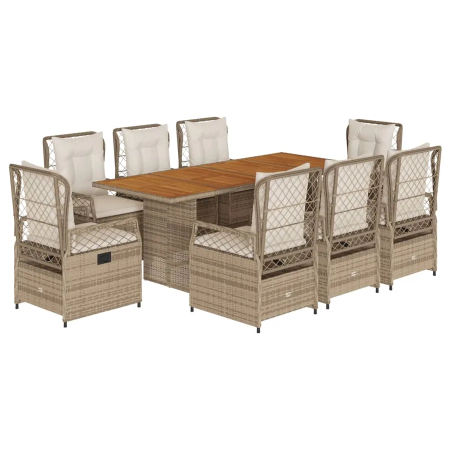 Ensemble à manger de jardin et coussins 9 pcs beige Poly rotin - 2