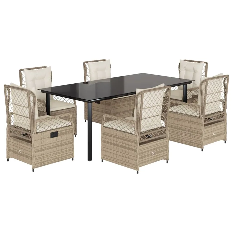 Ensemble à manger de jardin et coussins 7 pcs beige poly rotin - 2
