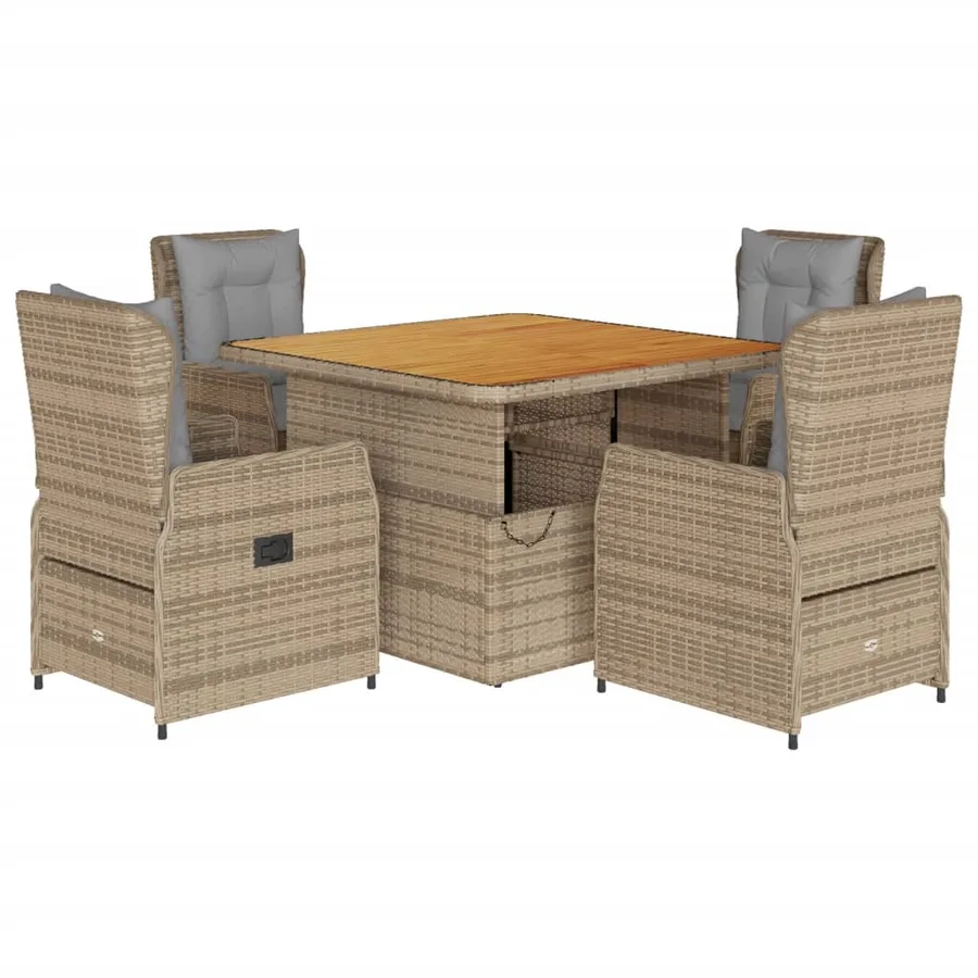Ensemble à manger de jardin avec coussins 5pcs Beige poly rotin - 2