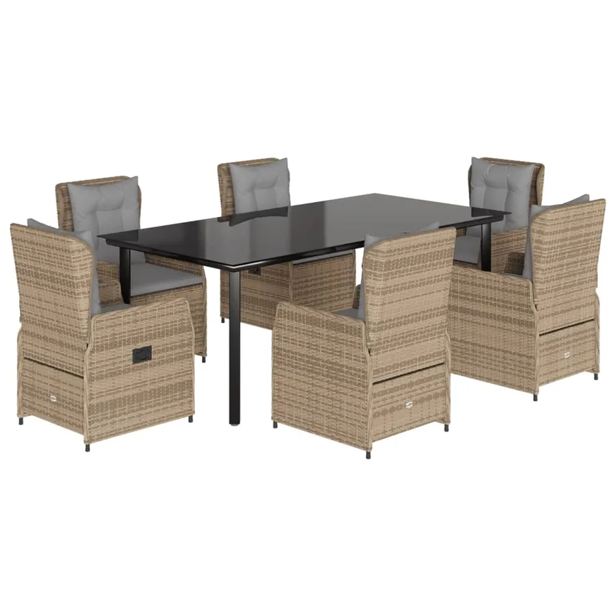 Ensemble à manger de jardin et coussins 7 pcs beige poly rotin - 2