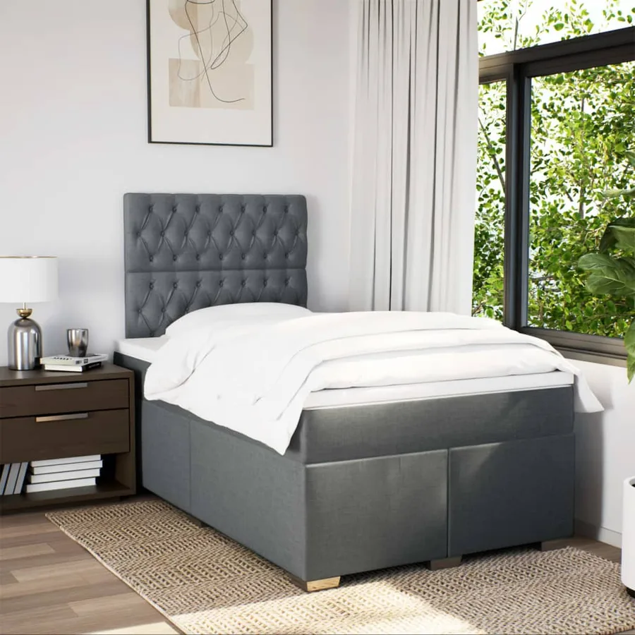 Sommier à lattes de lit avec matelas Gris foncé 120x200cm Tissu - 4