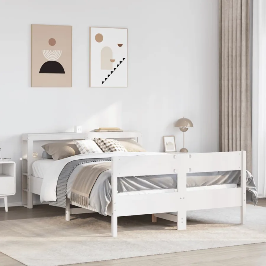 Cadre de lit sans matelas blanc 135x190 cm bois de pin massif