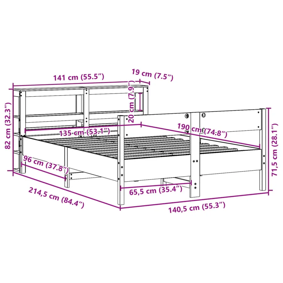 Cadre de lit sans matelas blanc 135x190 cm bois de pin massif - 12