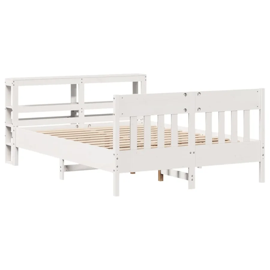 Cadre de lit sans matelas blanc 135x190 cm bois de pin massif - 3