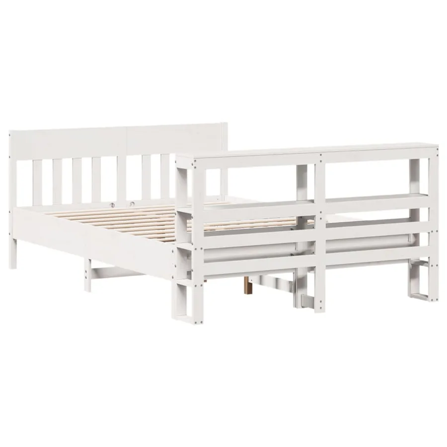 Cadre de lit sans matelas blanc 135x190 cm bois de pin massif - 6