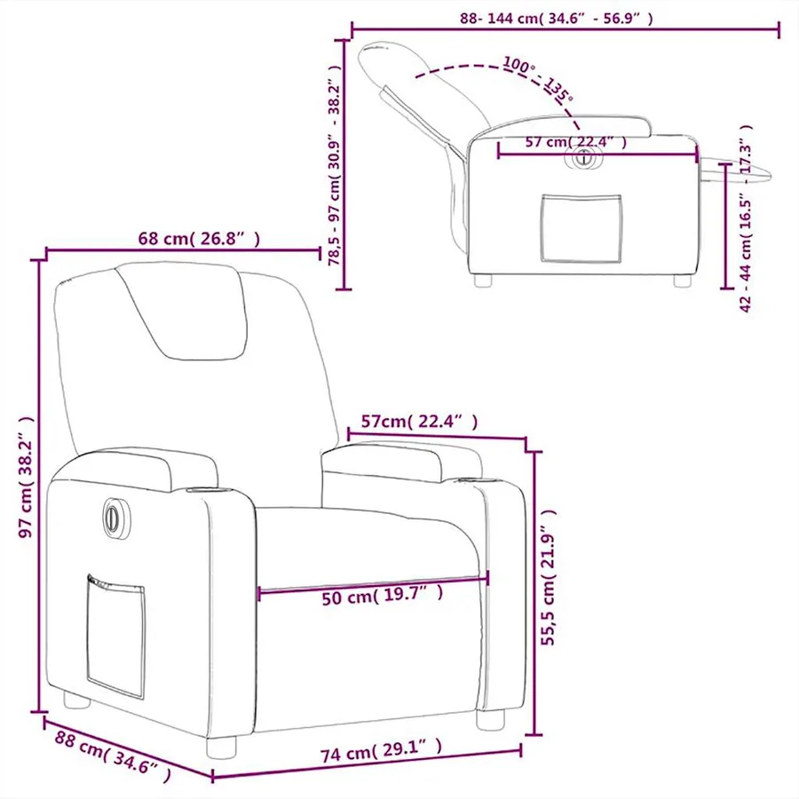 Fauteuil inclinable électrique Taupe Tissu - 16