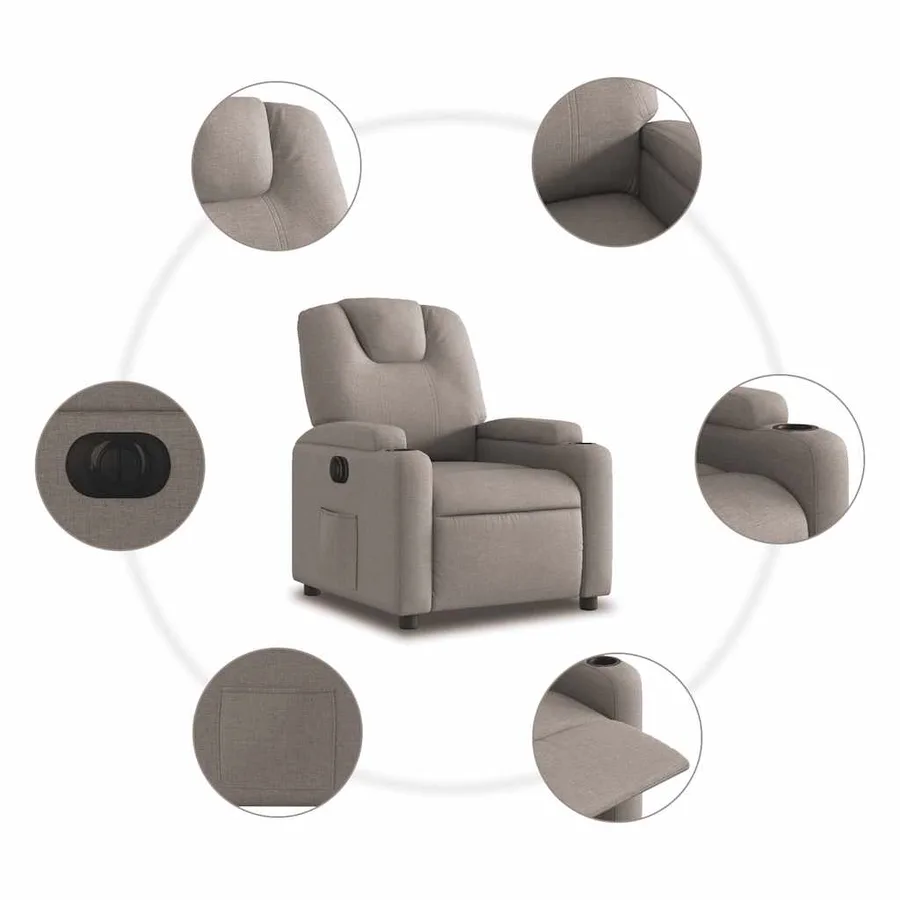 Fauteuil inclinable électrique Taupe Tissu - 8
