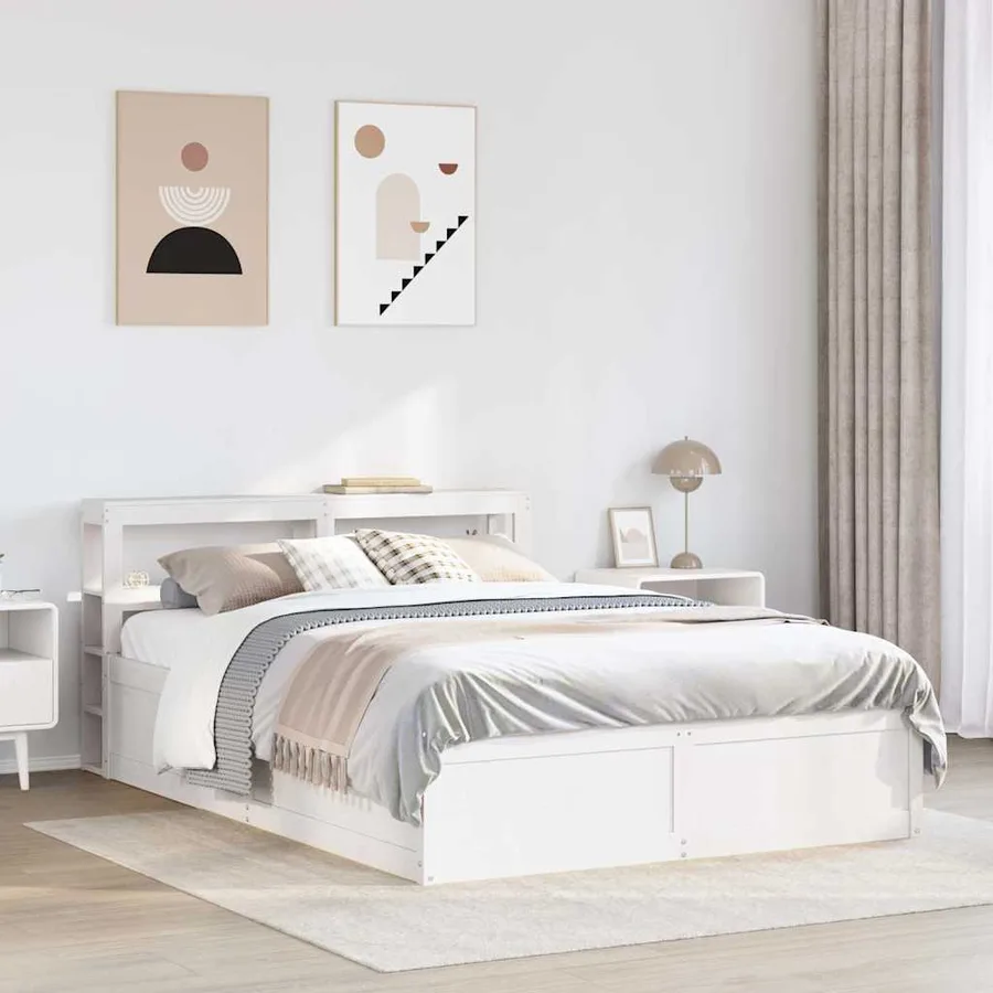 Cadre de lit avec tête de lit blanc 135x190 cm bois pin massif - 3