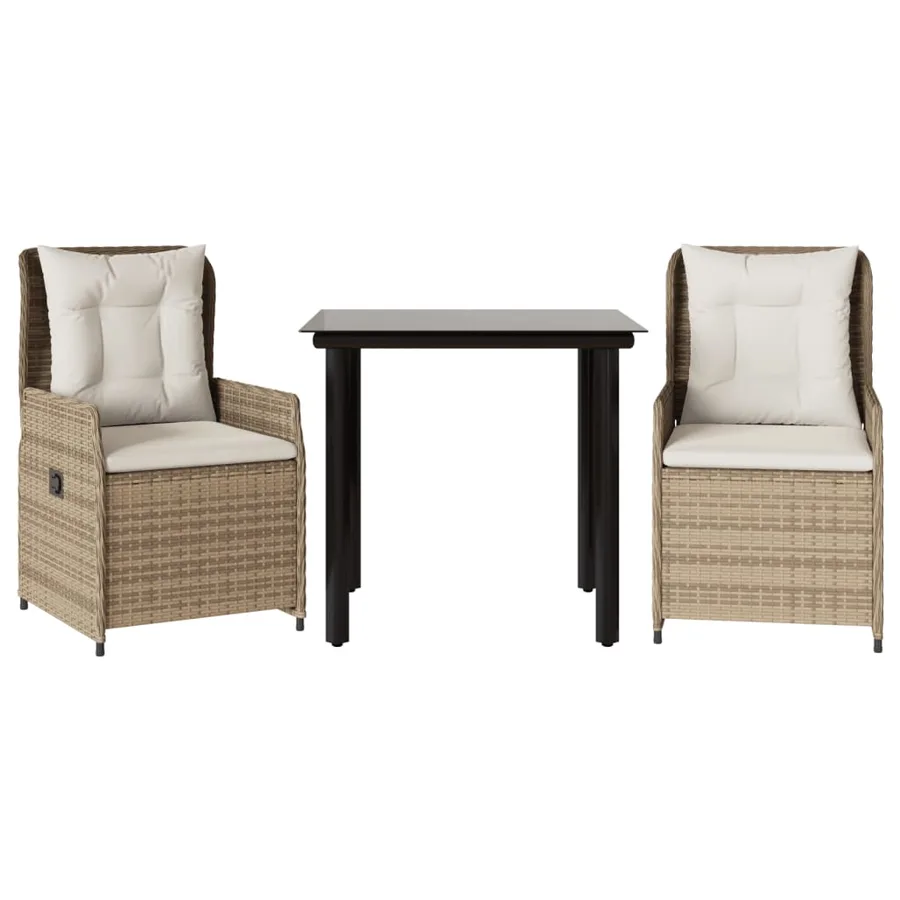 Ensemble à manger de jardin et coussins 3 pcs Beige poly rotin - 2