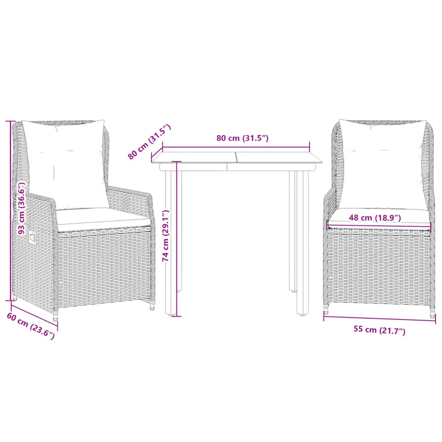Ensemble à manger de jardin et coussins 3 pcs Beige poly rotin - 8