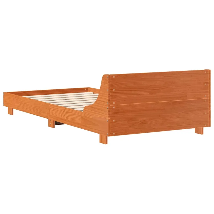 Cadre de lit sans matelas cire marron 100x200cm bois pin massif - 6